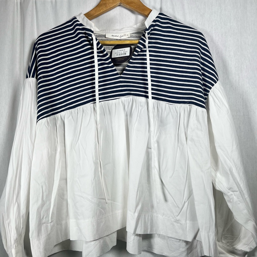 Mustard Seed Navy and White Striped Hoodie - Picture 2 of 2